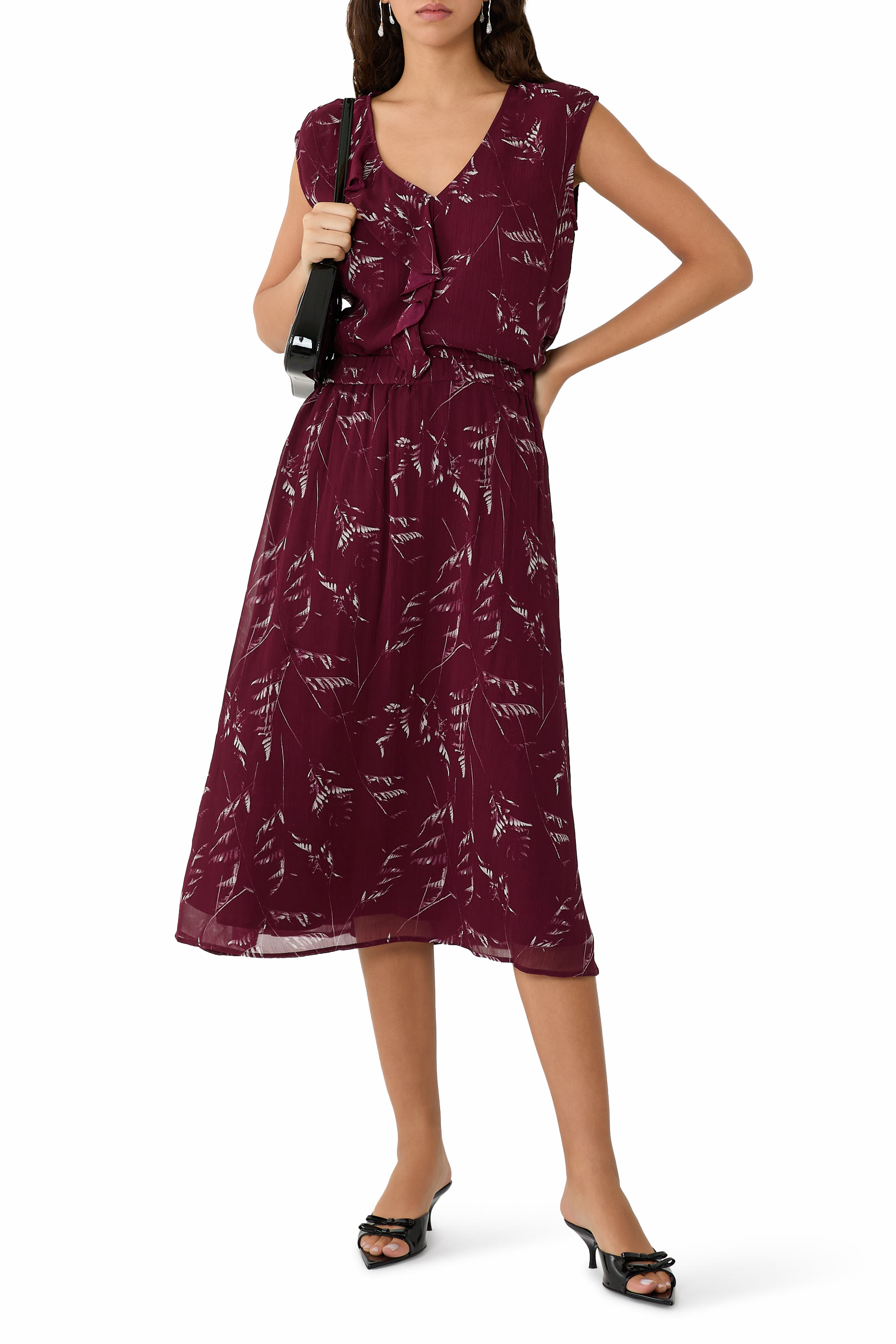 Foliage Print Sleeveless Chiffon Top