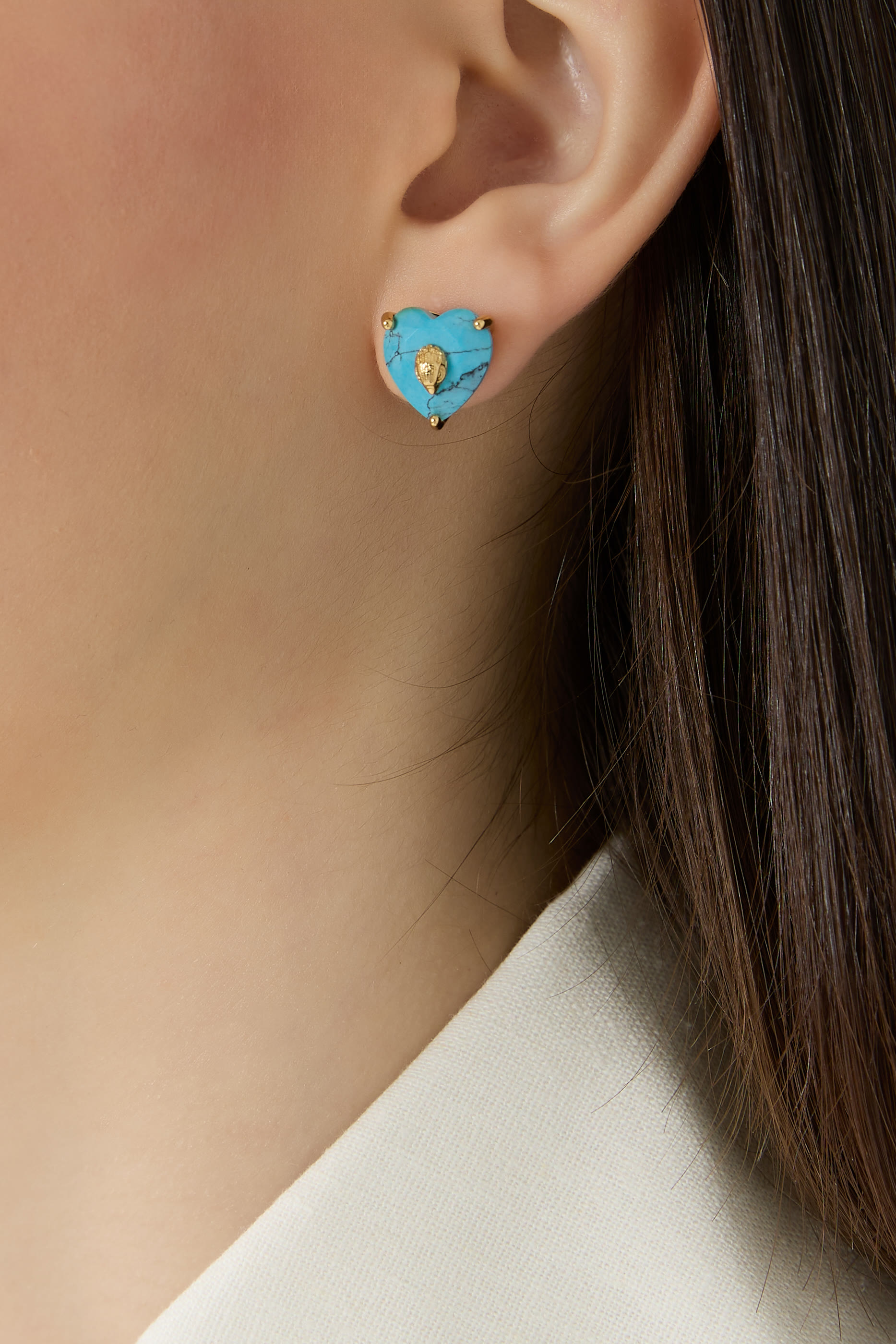 Crystal Heart Stud Earrings, Brass