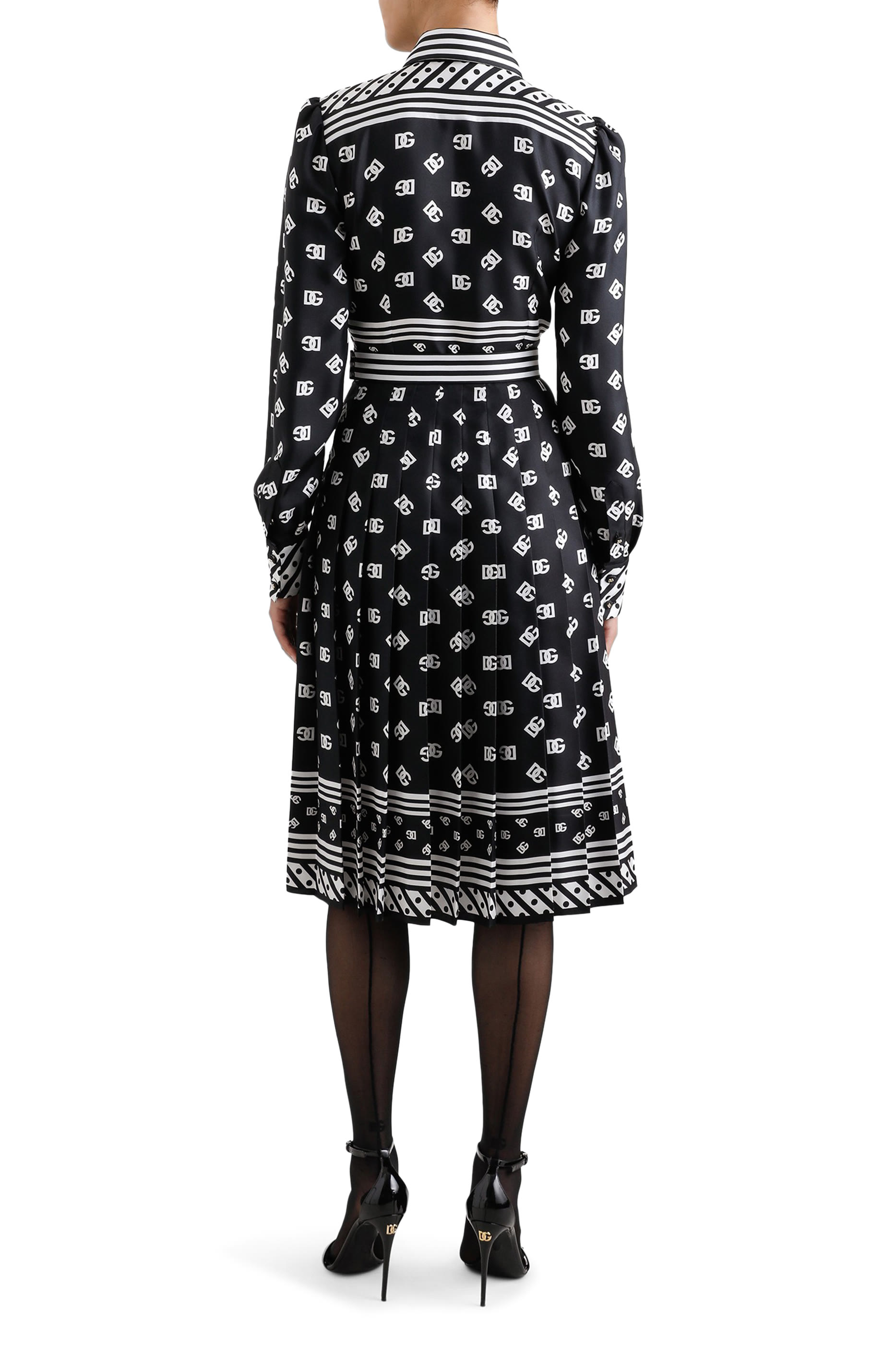 Twill Calf-Length Shirt Dress with All-Over DG Logo Print