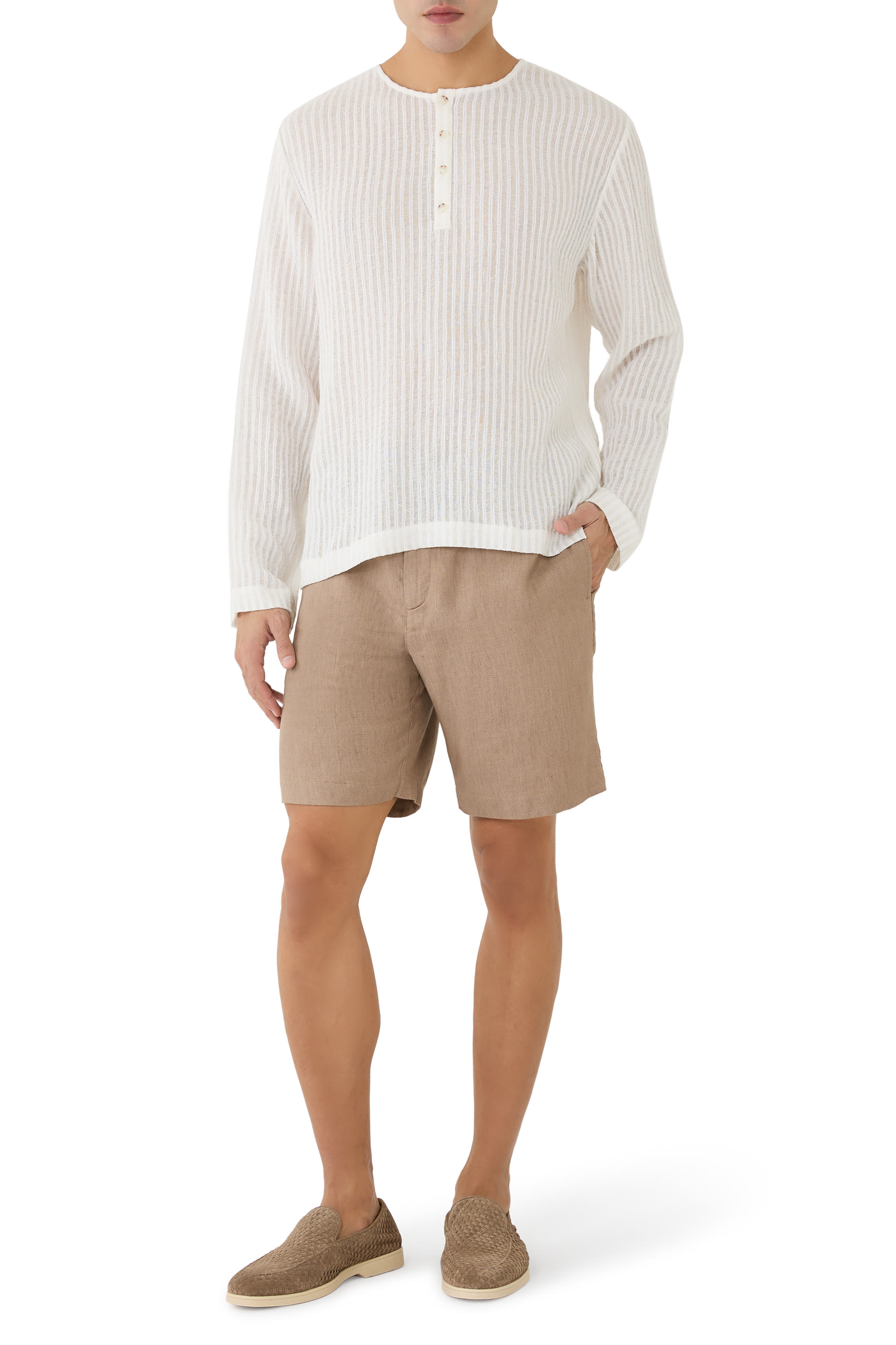 Sheer Stripe Linen Woven Henley