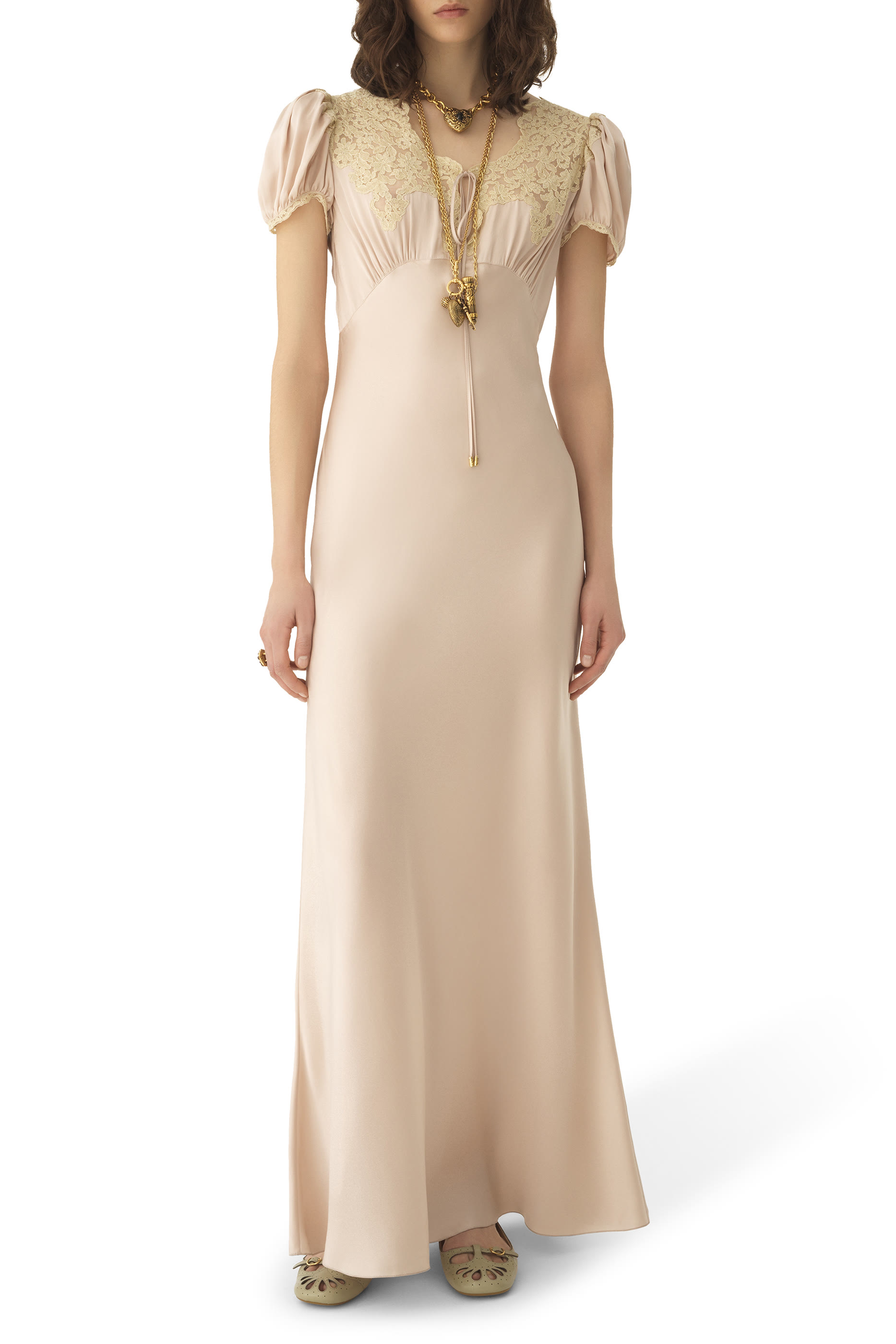 Puff-Sleeve Silk Column Dress