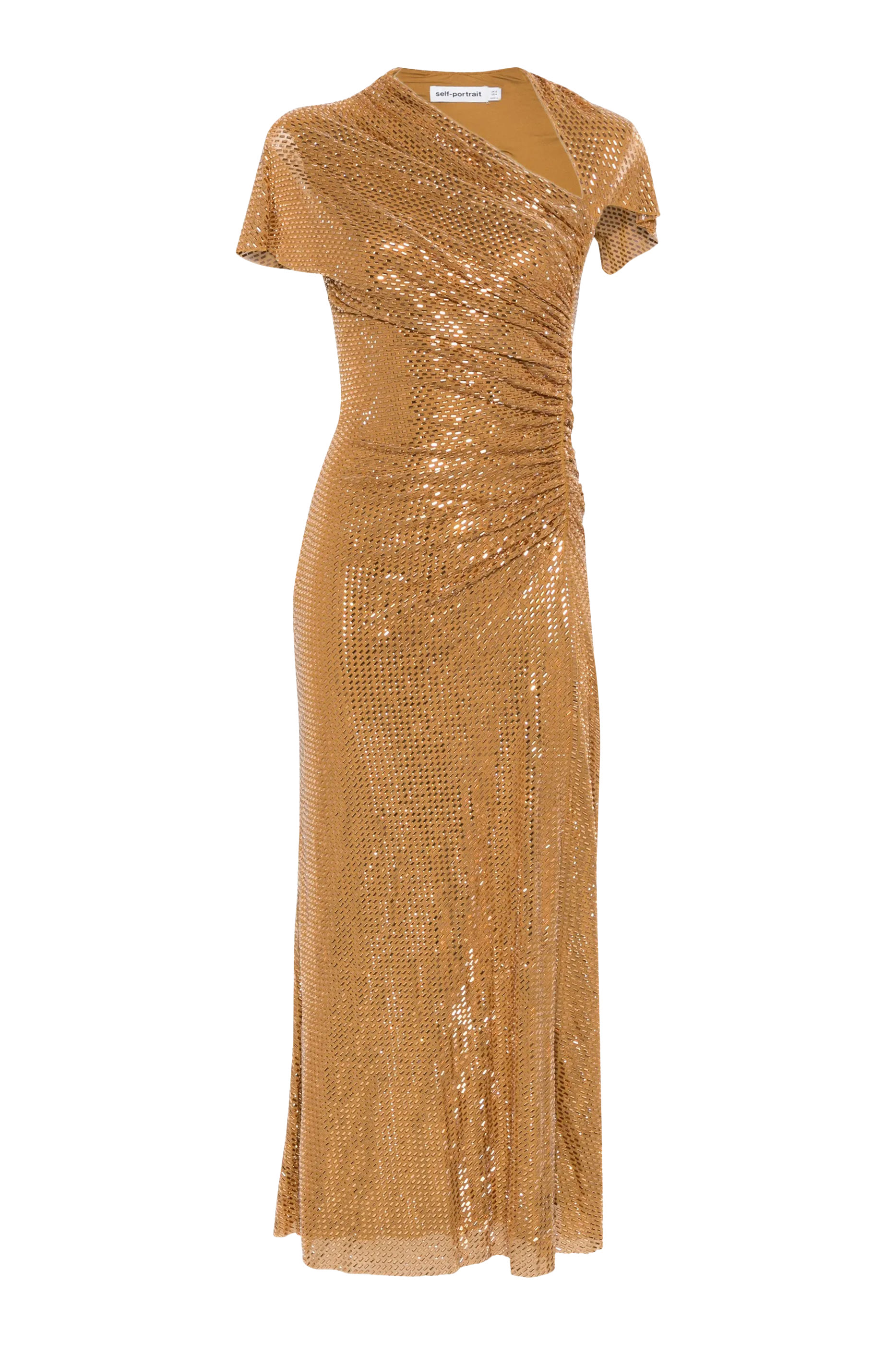 Gold Rhinestone Drape Midi Dress