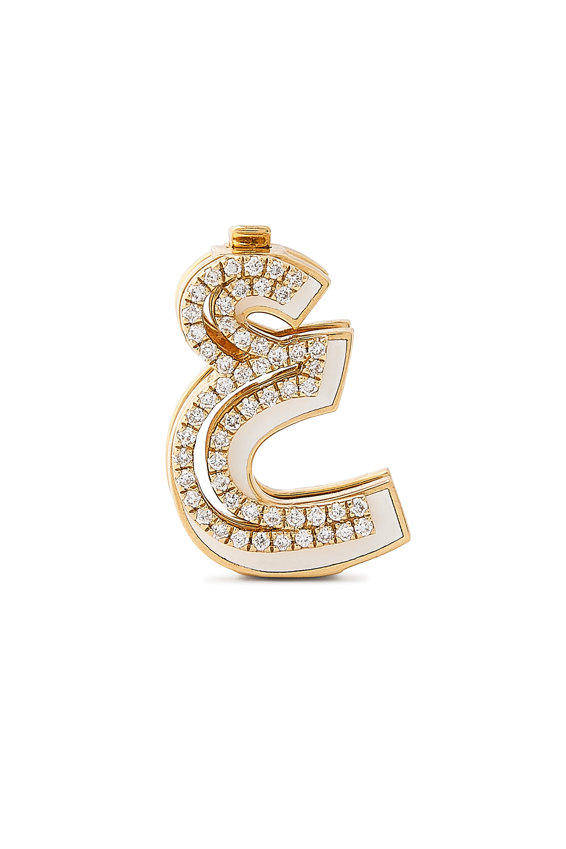  Arabic Letter Charm, 18K Yellow Gold with White Enamel & Diamonds