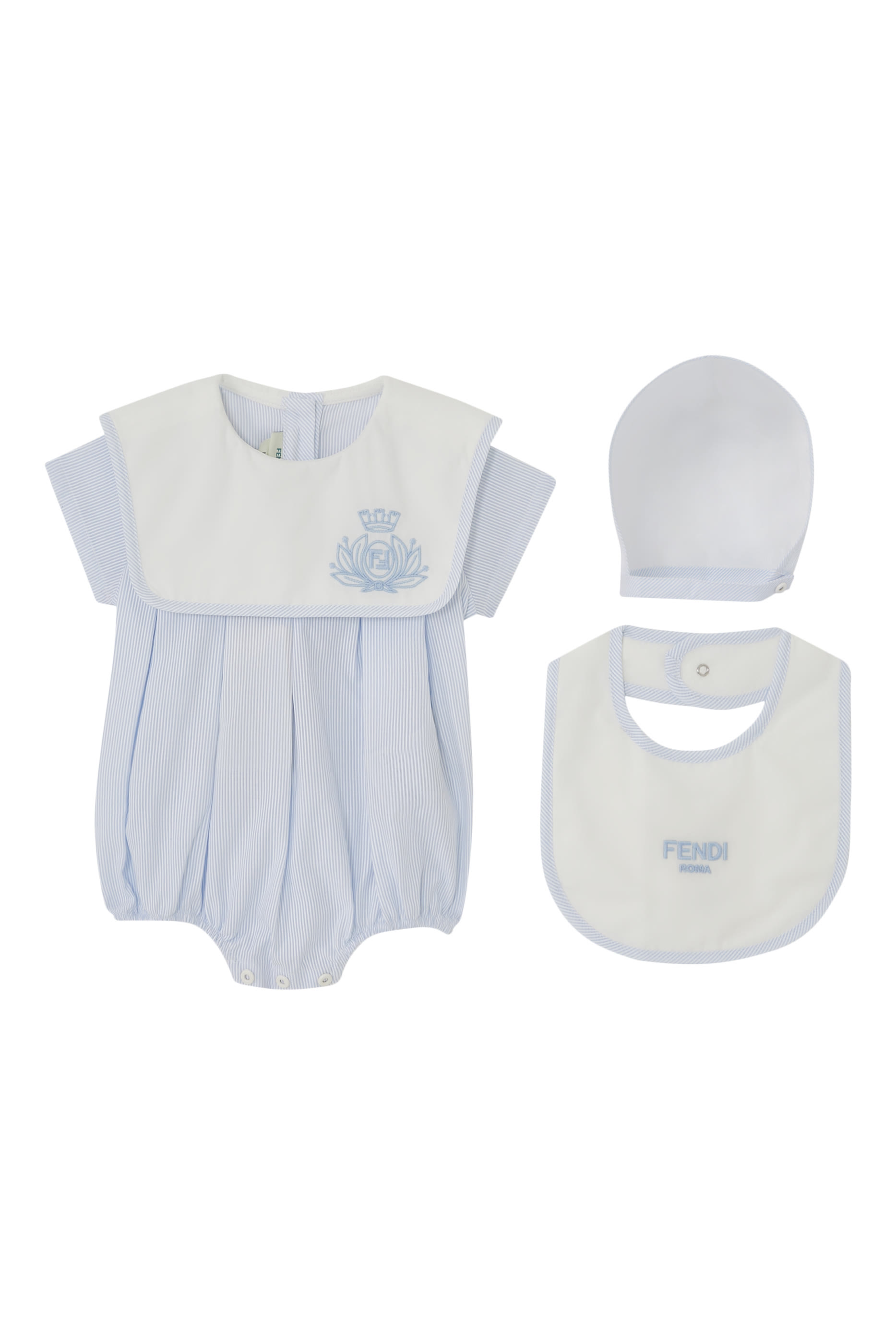Kids Stripes Print Romper, Bib, and Beanie Gift Set