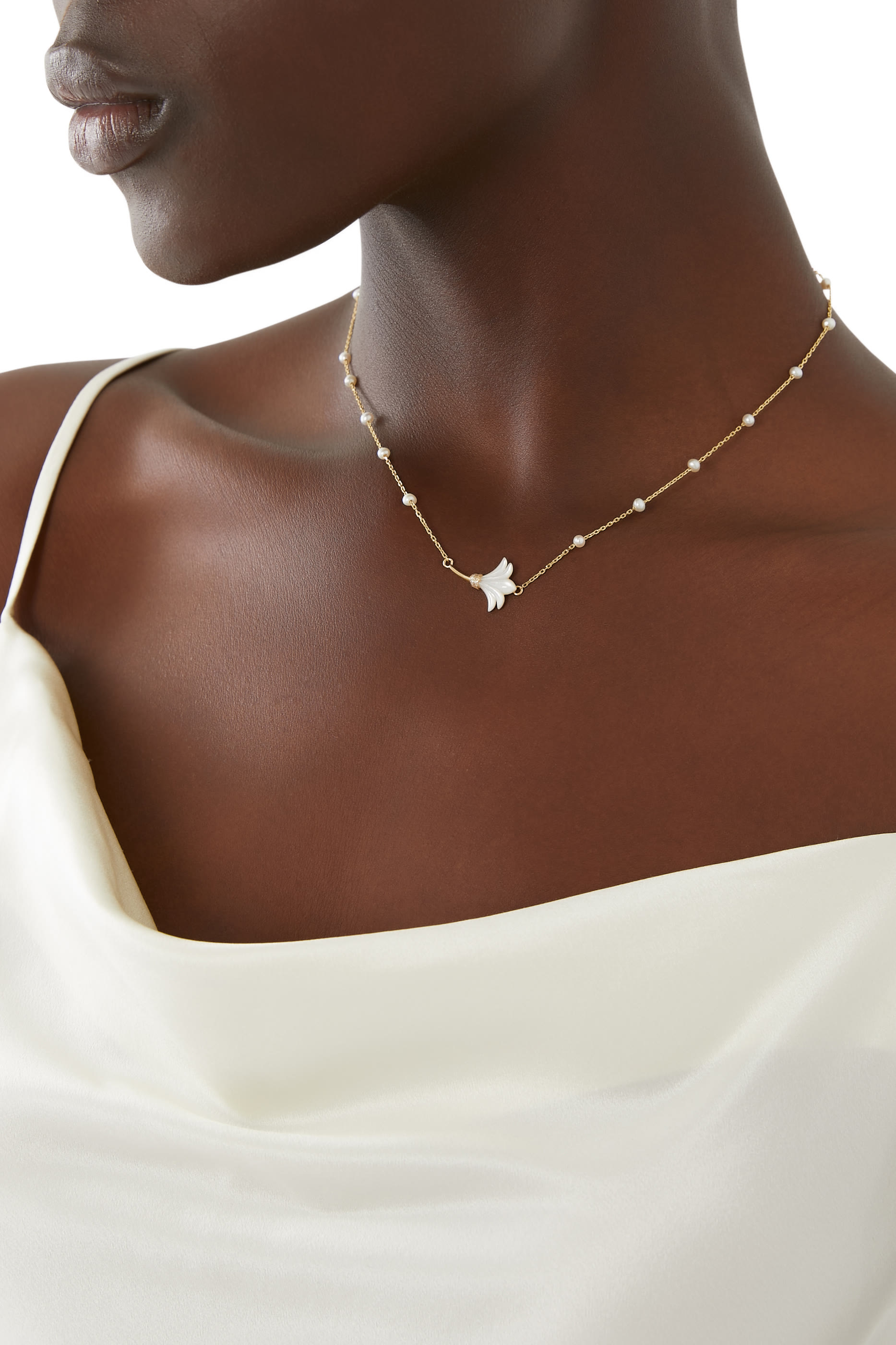 Psychedeliah Necklace, 18k Yellow Gold with Diamonds & Mother of Pearl