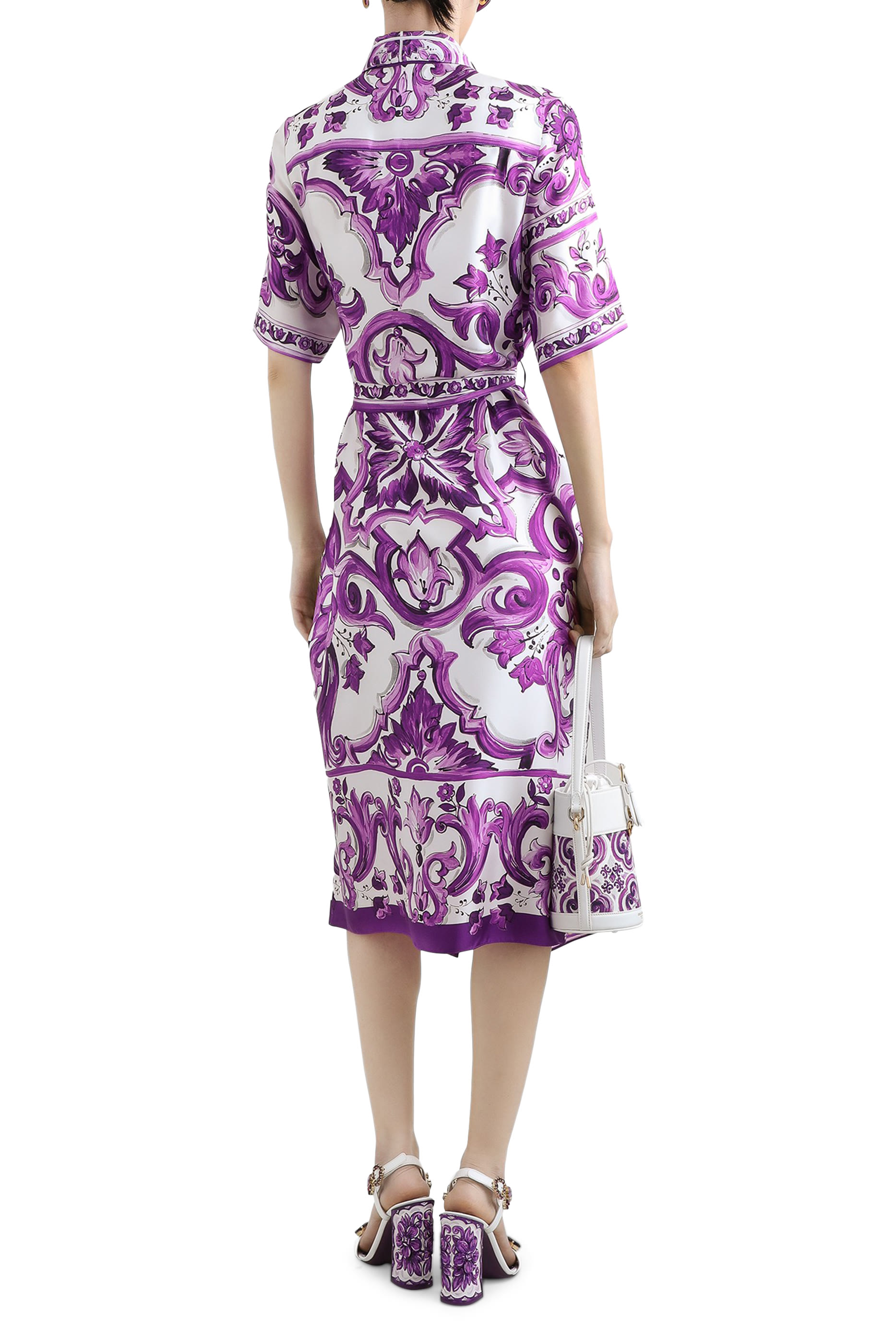 Majolica-Print Twill Shirt Dress