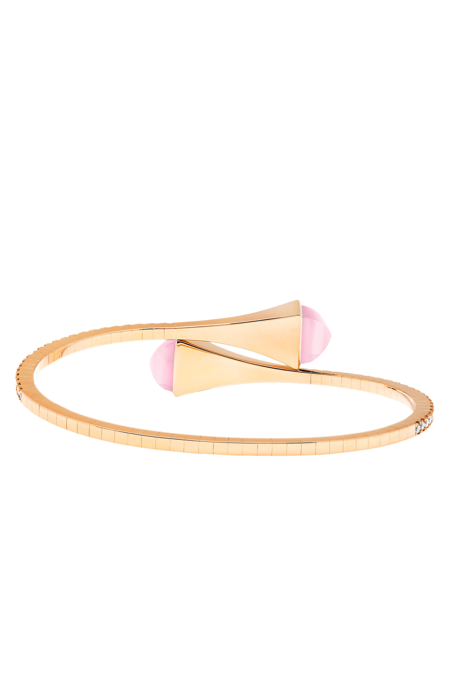 Cleo Midi Slip-On Bracelet, 18k Yellow Gold with Diamonds & Pink Quartz Agate