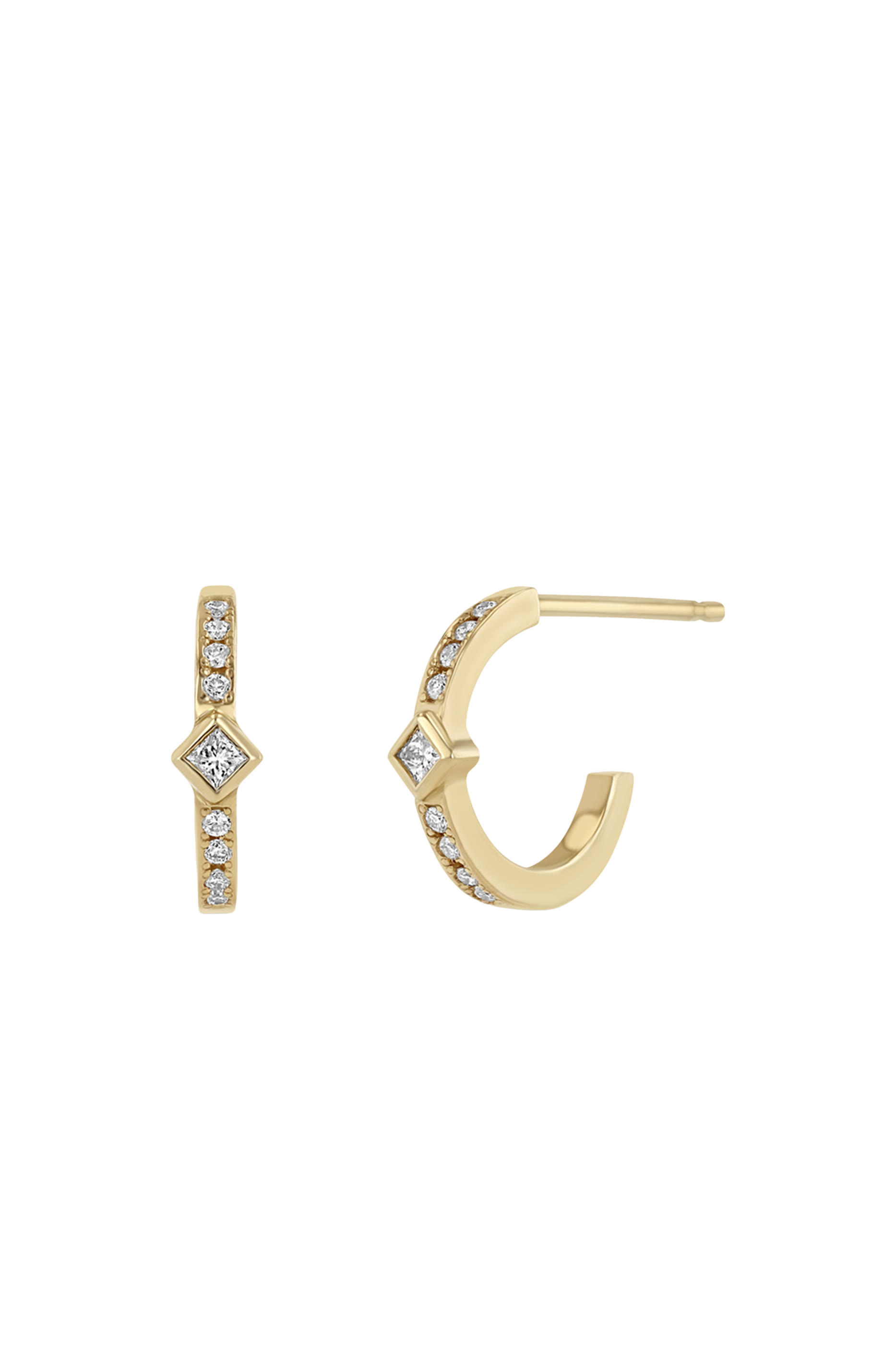 Bar Huggie Hoops, 14K Yellow Gold & Diamonds
